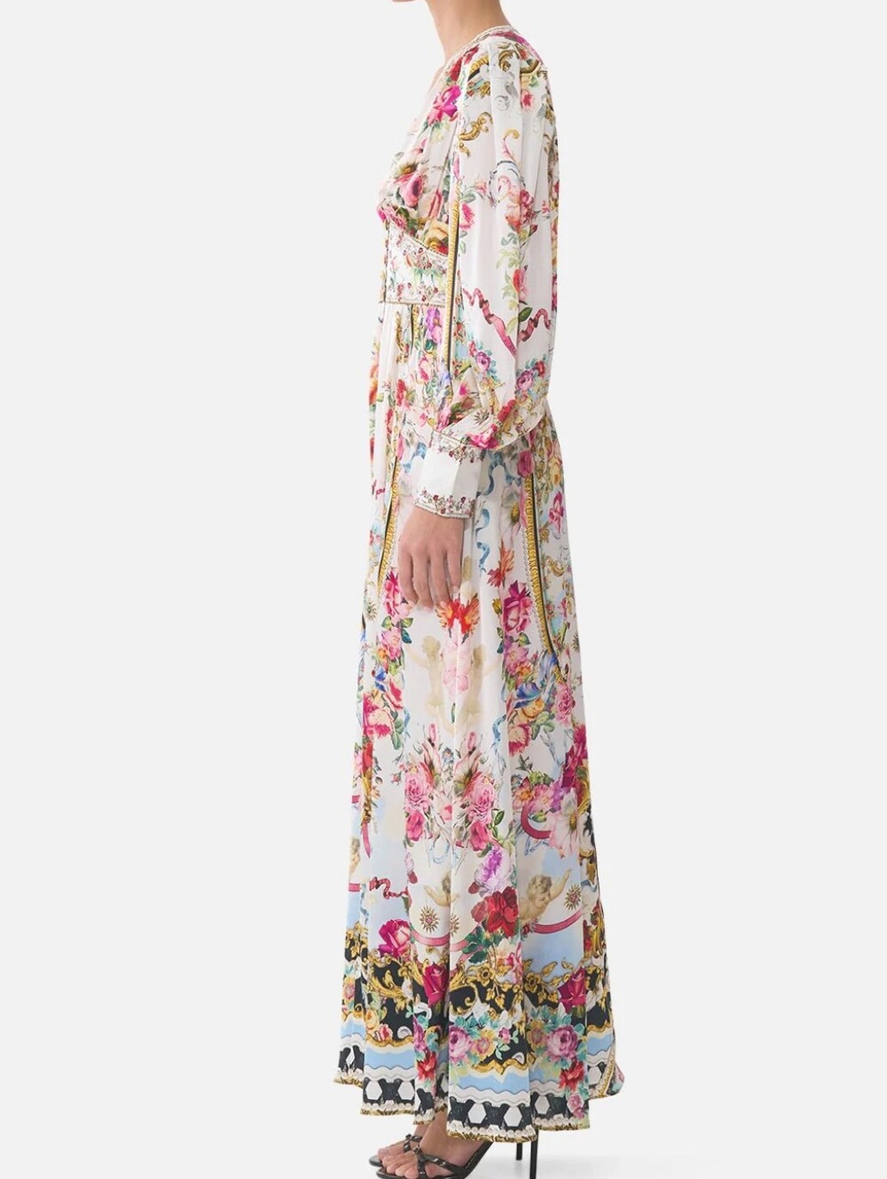 Camilla Shaped Waistband Dress With Gathered Sleeves In Torero Libertine - Picture 2 of 15